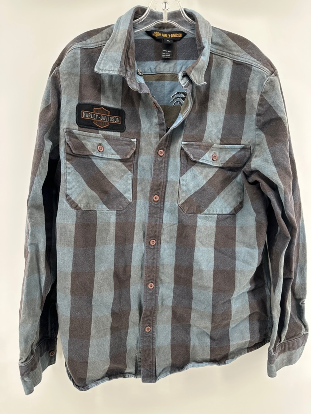 Harley-Davidson Blue and Black Buffalo Plaid Embroidered Shirt Jacket Men’s XL